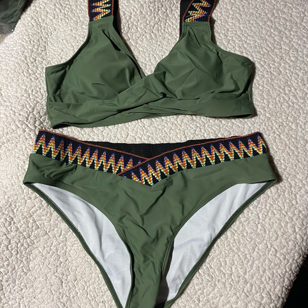 Olive Green Patterned Women's Bikini